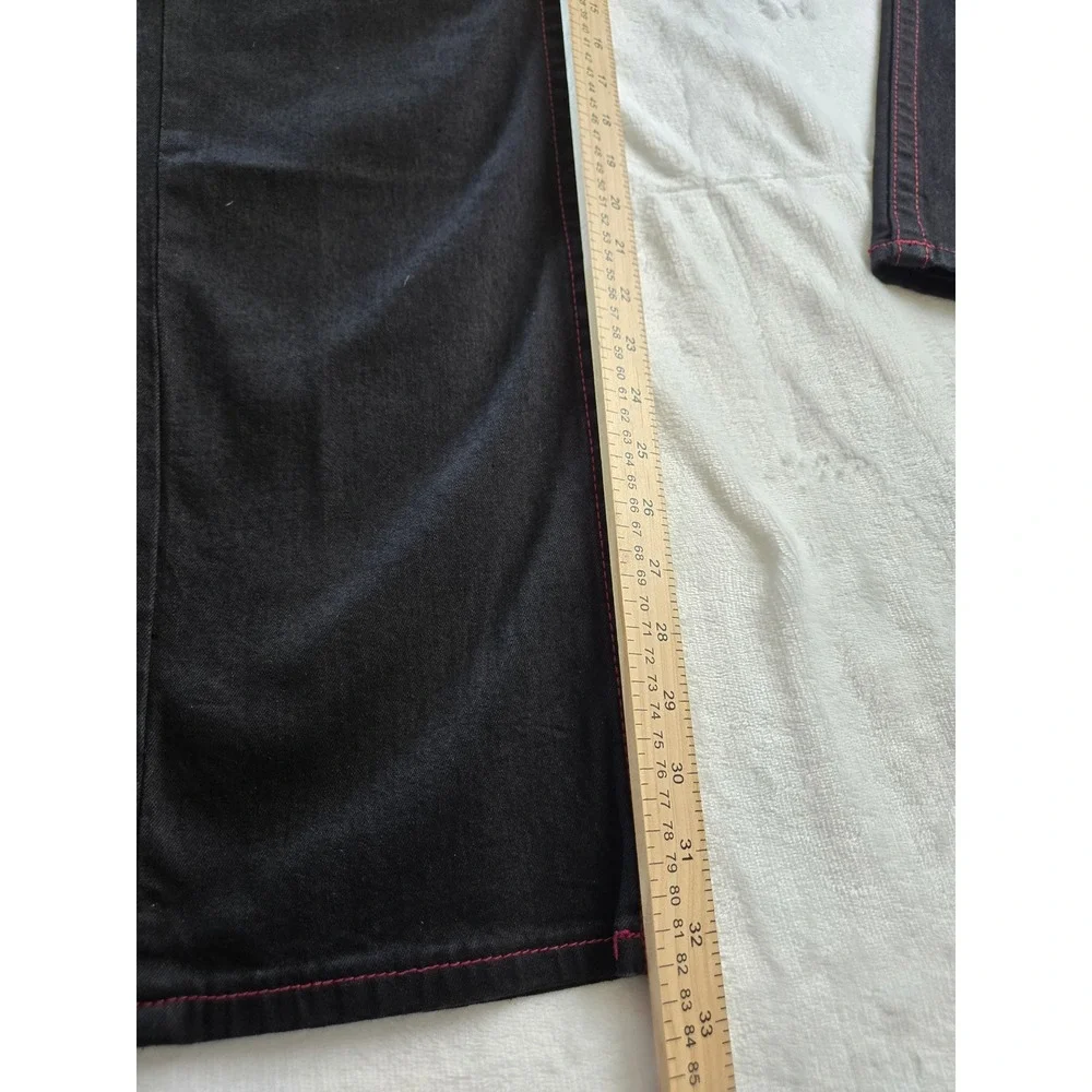 True Religion Ricky Relaxed Straight Black Jeans Red‎ Contrast Stitch Mens 36